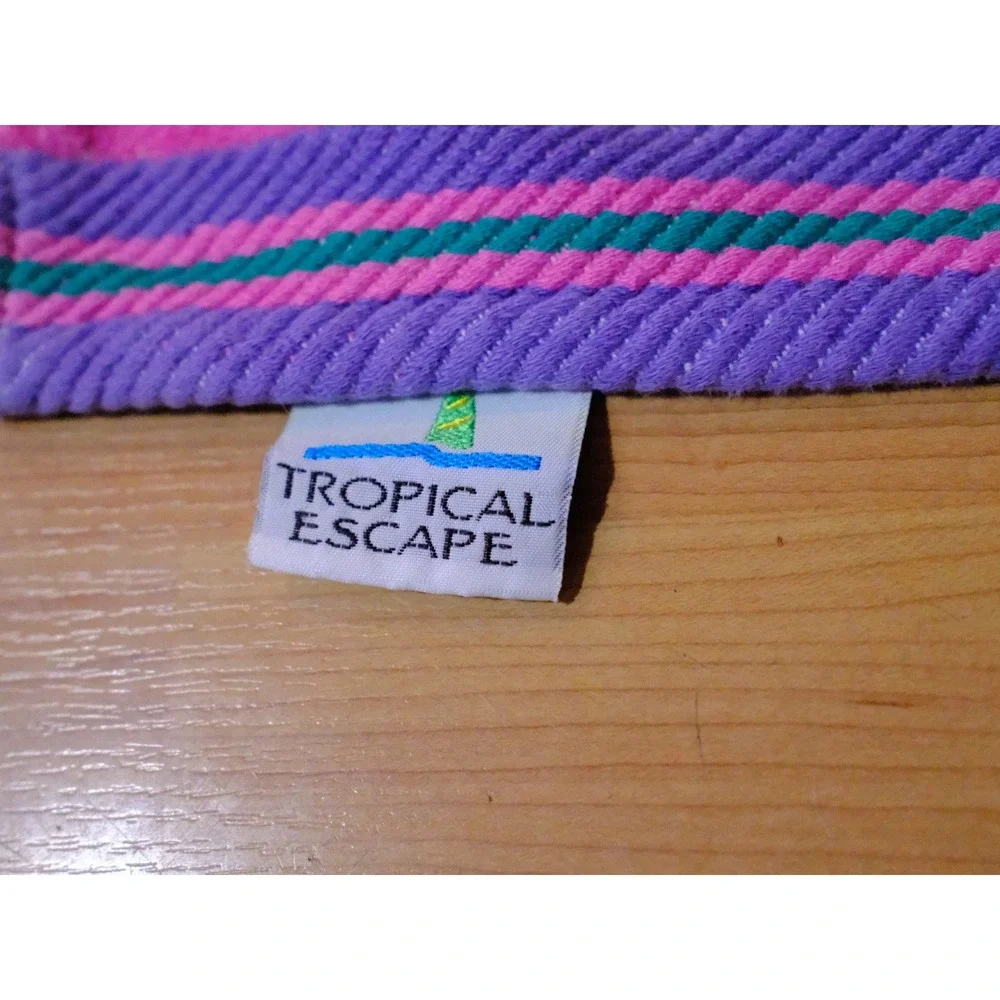 Tropical Escape Beach Towel Pink Purple Teal Striped Cotton Blend 56x28 Vintage